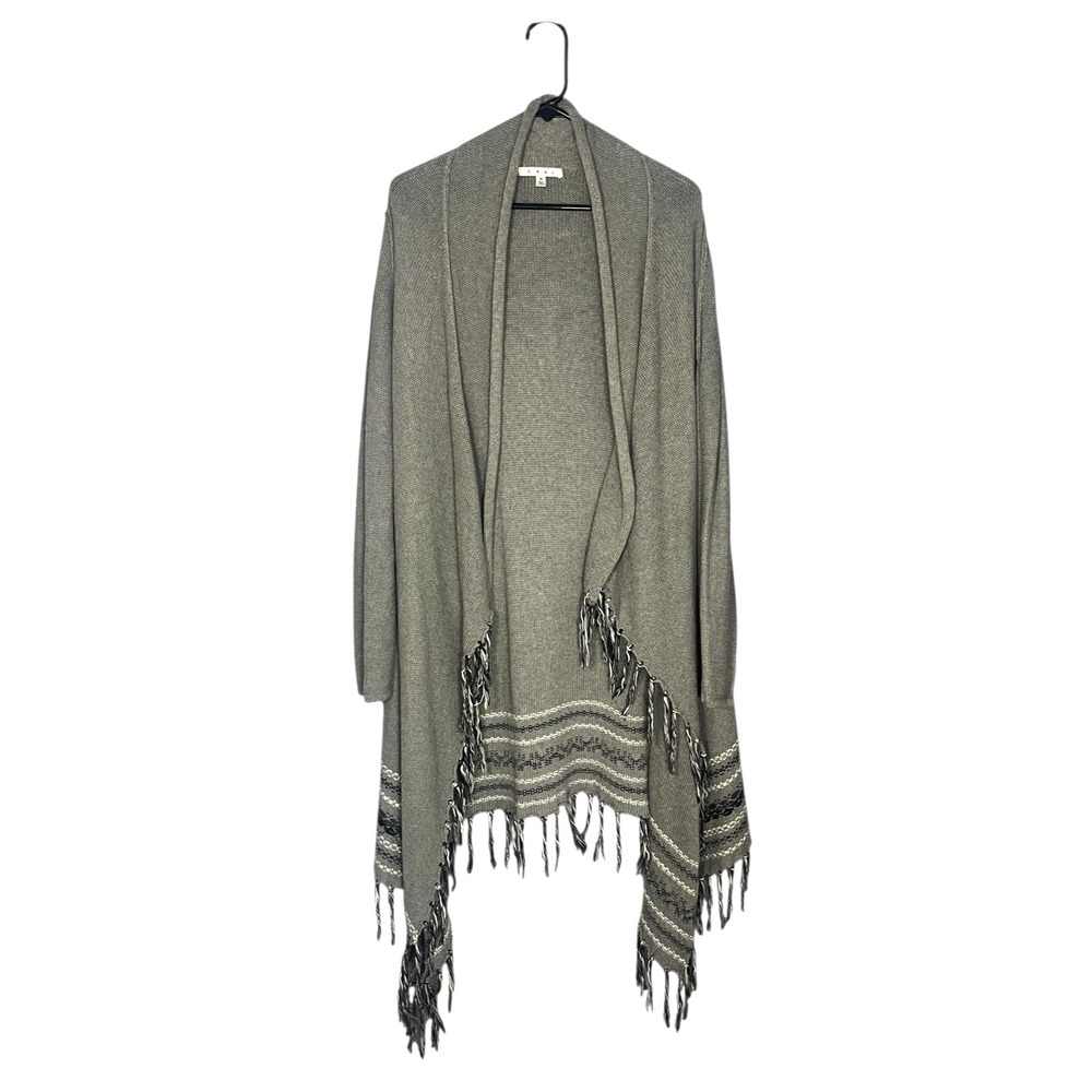CAbi Women's Long Gray Knit Open Front Duster Sweater Fringe M Boho